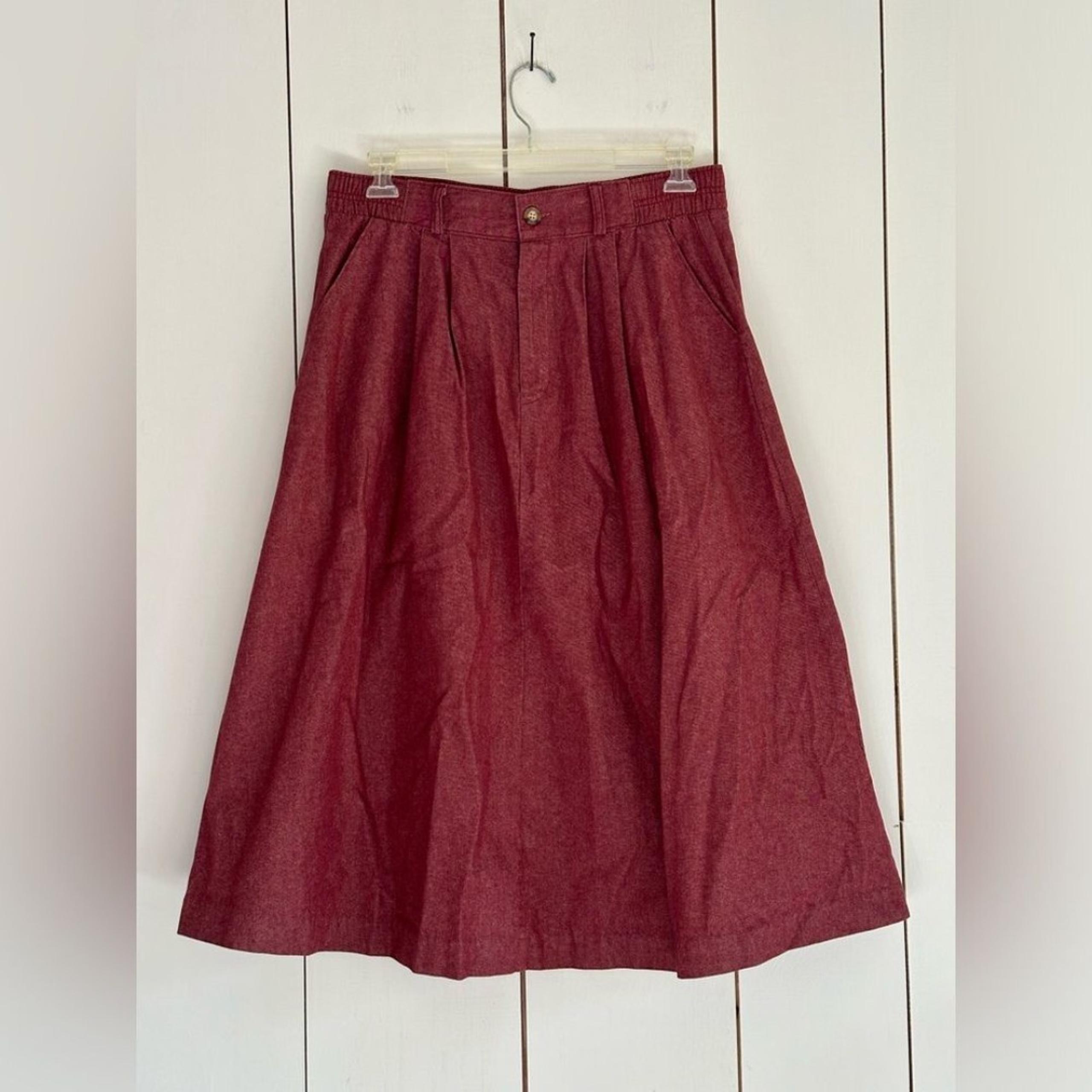 Orvis Vintage Cotton Pleated A-Lined Midi Skirt Burgundy 10P USA Made