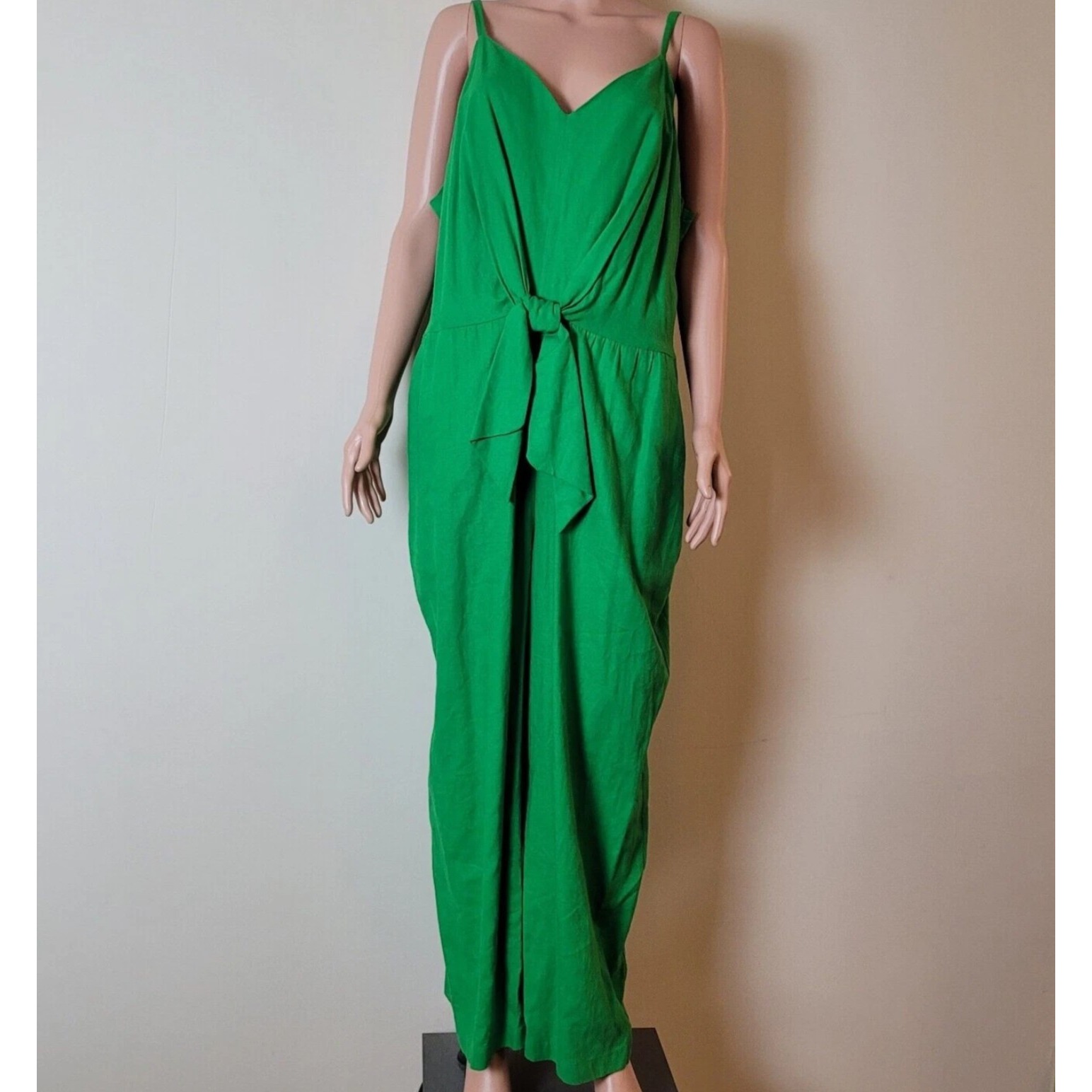 Simply Vera Wang Jumpsuit women's XXL Green Kelly Tie pockets Linen crop boho 2X