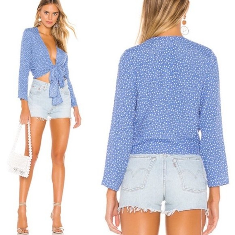 Rolla’s Delilah Floral Wrap Top in French Blue size Medium