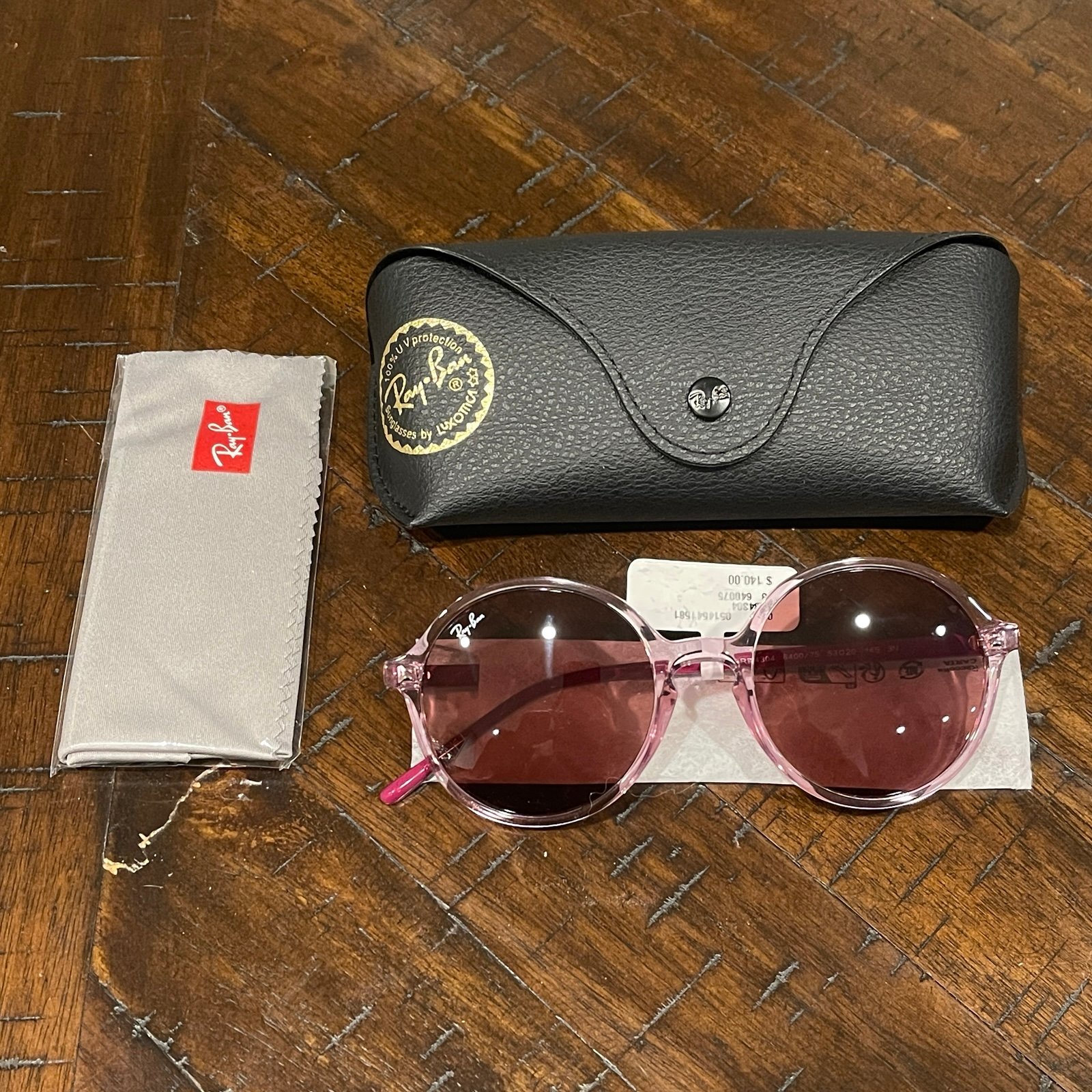 RAY-BAN RB4304, 53mm Round Sunglasses, Transparent Pink