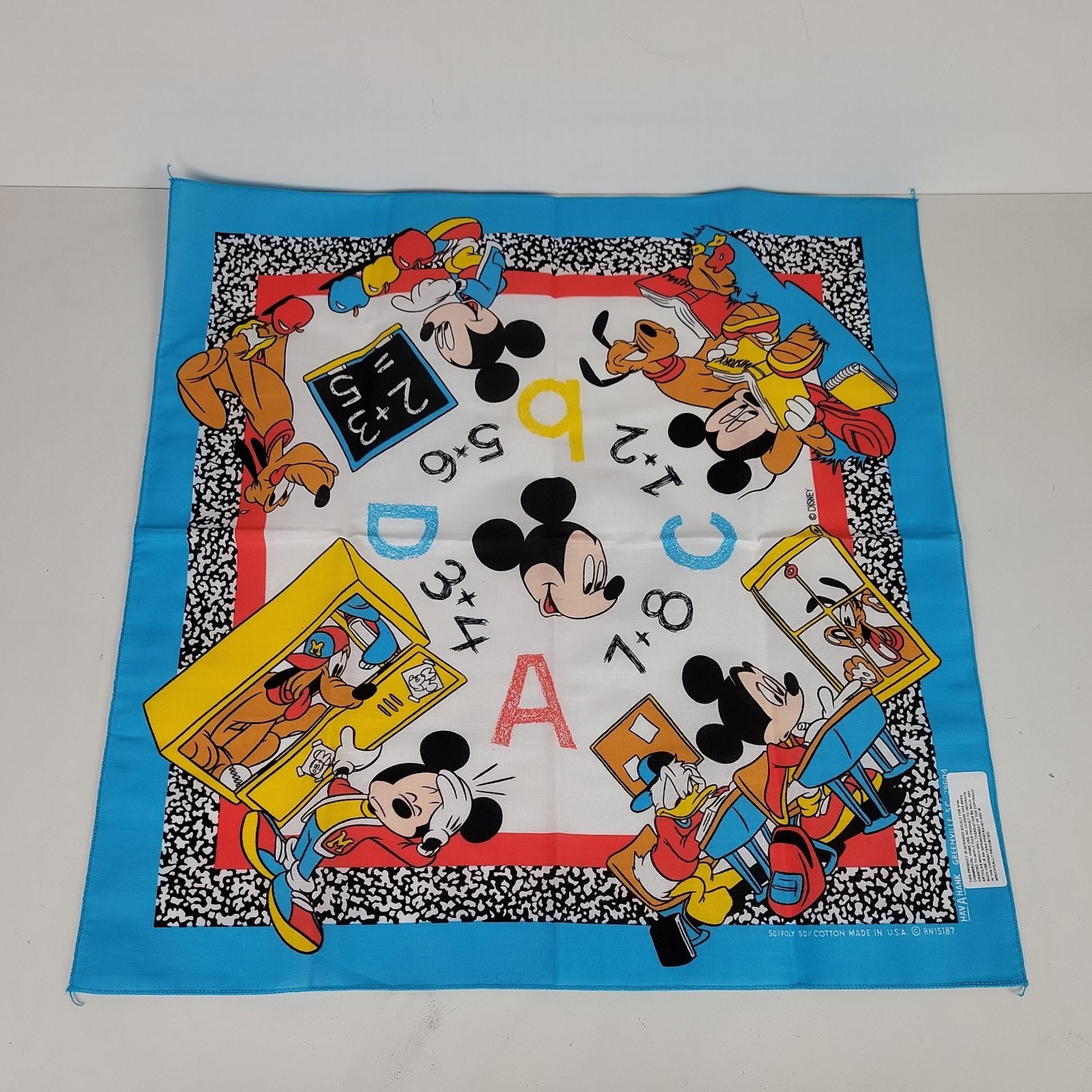 Vtg Walt Disney Mickey Mouse Back To School Scarf Bandana 90s Pluto Goofy