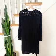 Diane Von Furstenberg Black Long Sleeve Eyelet Yoke Shift Dress Size 8