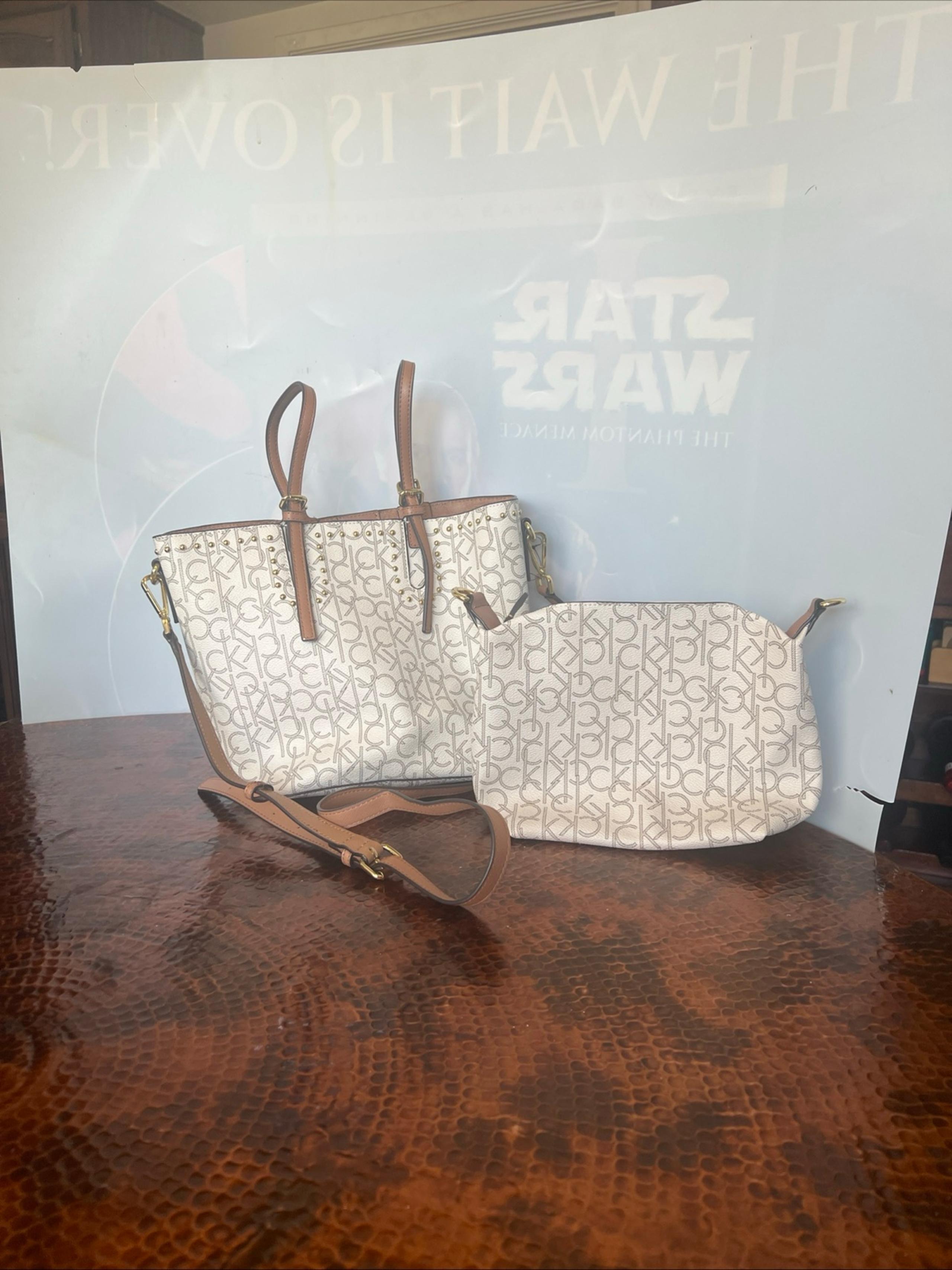 Calvin Klein Chain Strap Shoulder Bag Beige Monogram Logo
