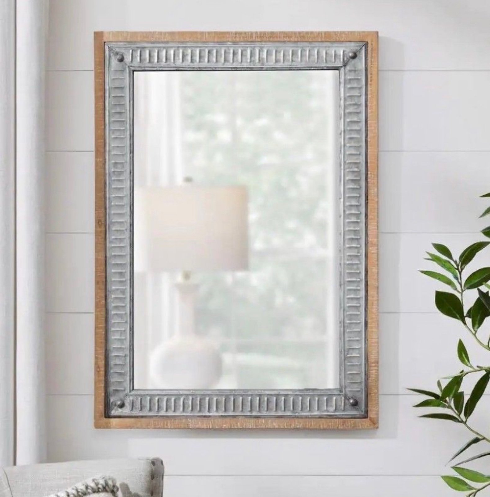 Small Rectangle Galvanized Antiqued Farmhouse Accent Mirror 20 in. H x 28 in. W