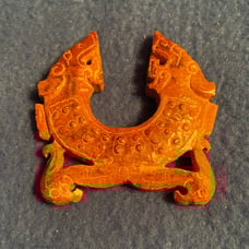 Vintage carved ochre hard stone amulette pendant double headed Asian dragon