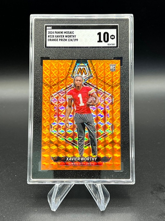 Xavier Worthy 2024 Mosaic Rookie Card Orange Prizm #/199 SGC 10 GEM MINT Chiefs