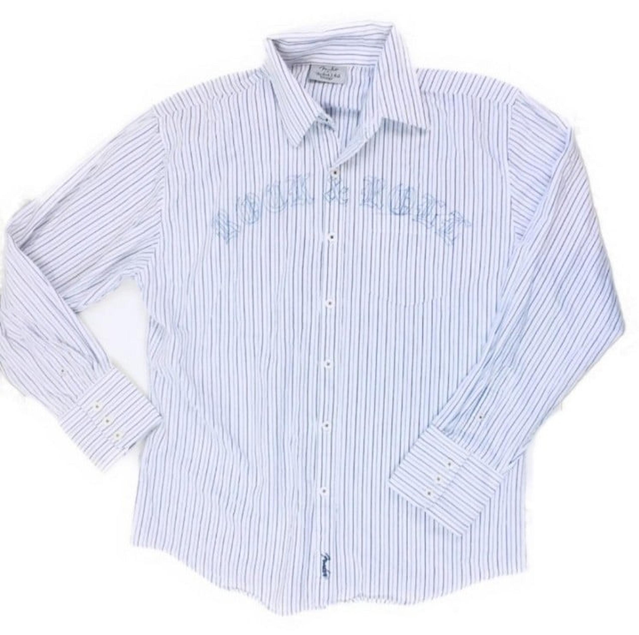 Fender Rock & Roll Lifestyle White Blue Striped Collared Button Shirt Men's XL