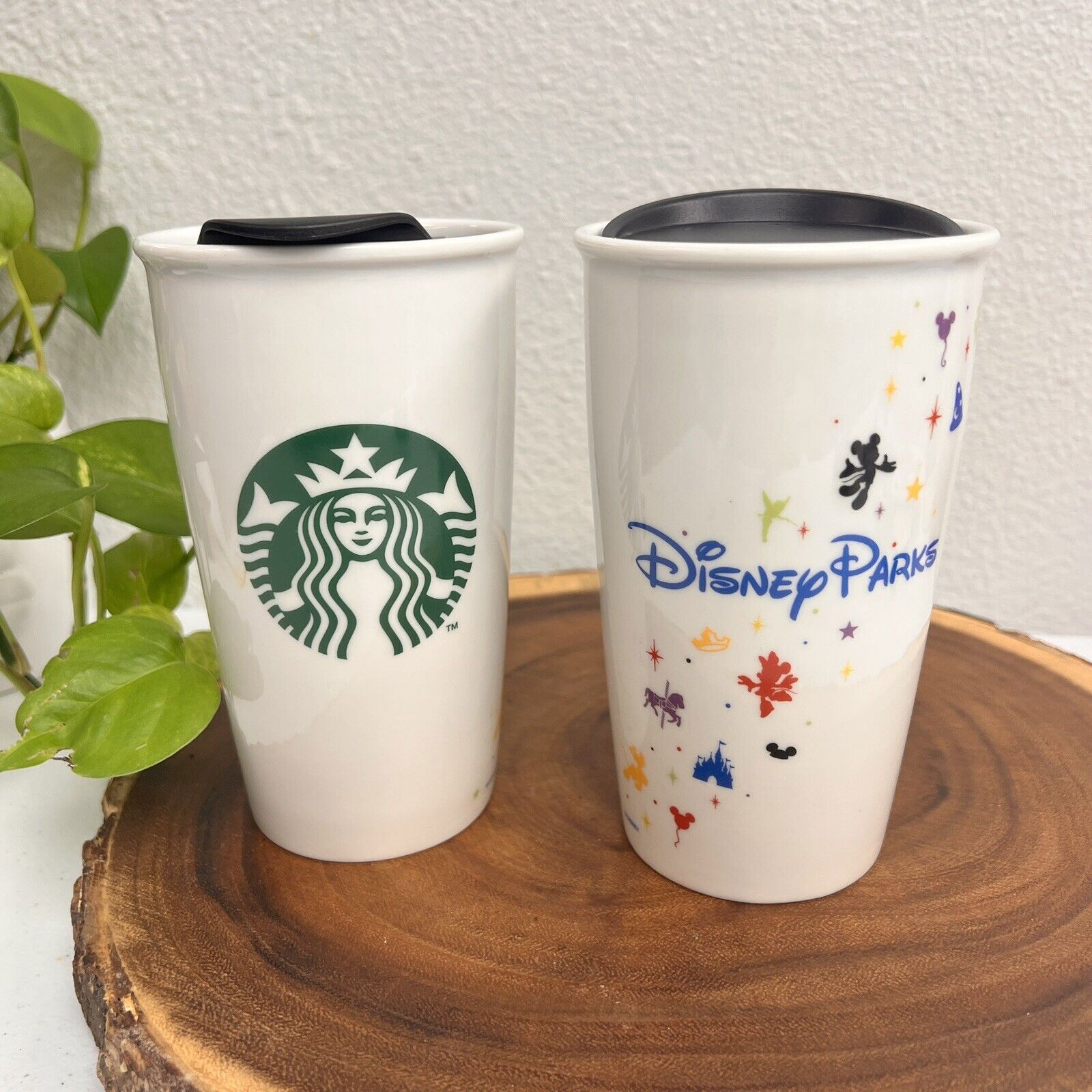Starbucks Disney Parks Travel Mug Ceramic Tumbler Cup With Lid Set Of 2