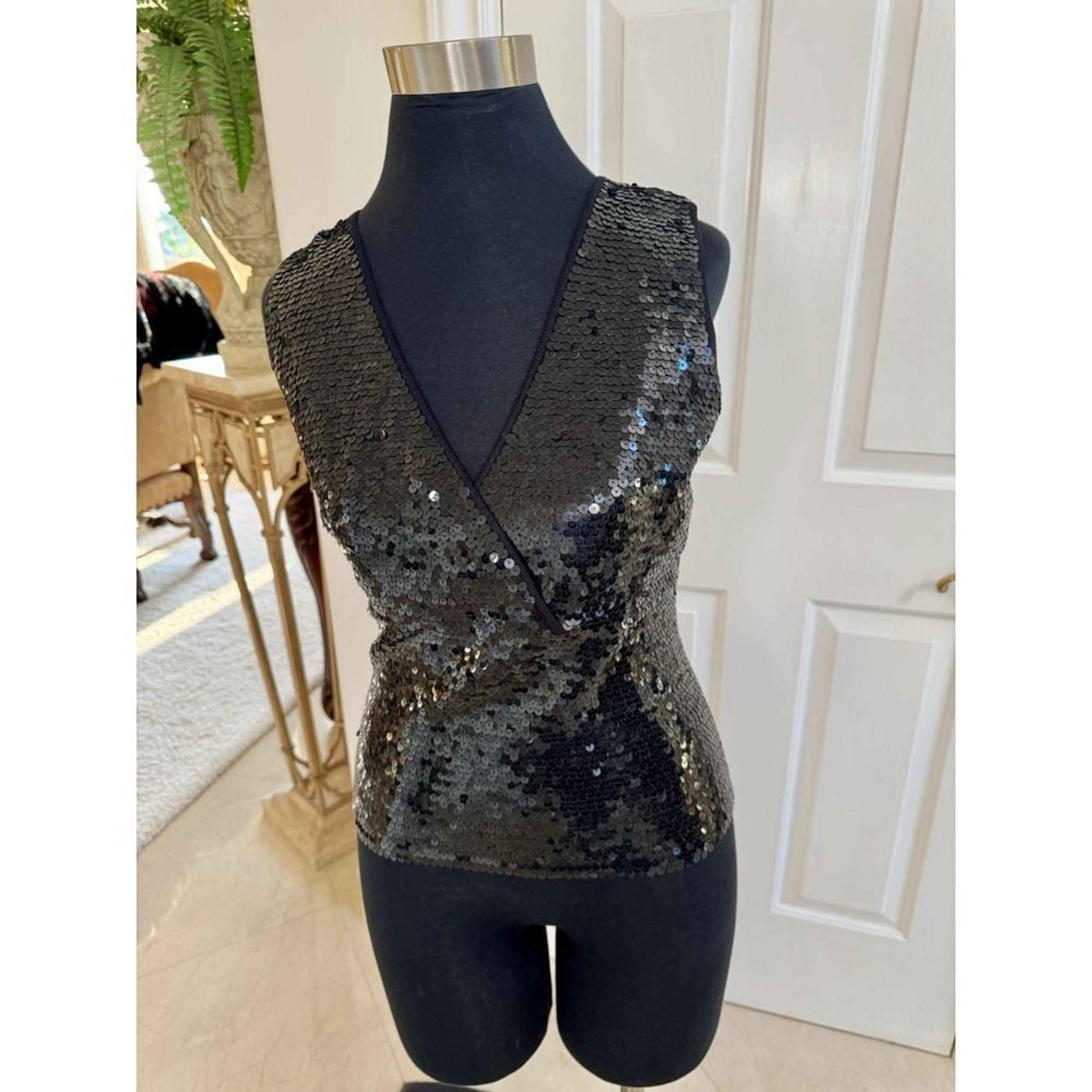 Acrobat Black Sleeveless Sequin V-Neck Silk Tank Top Size M Gothic Clubwear