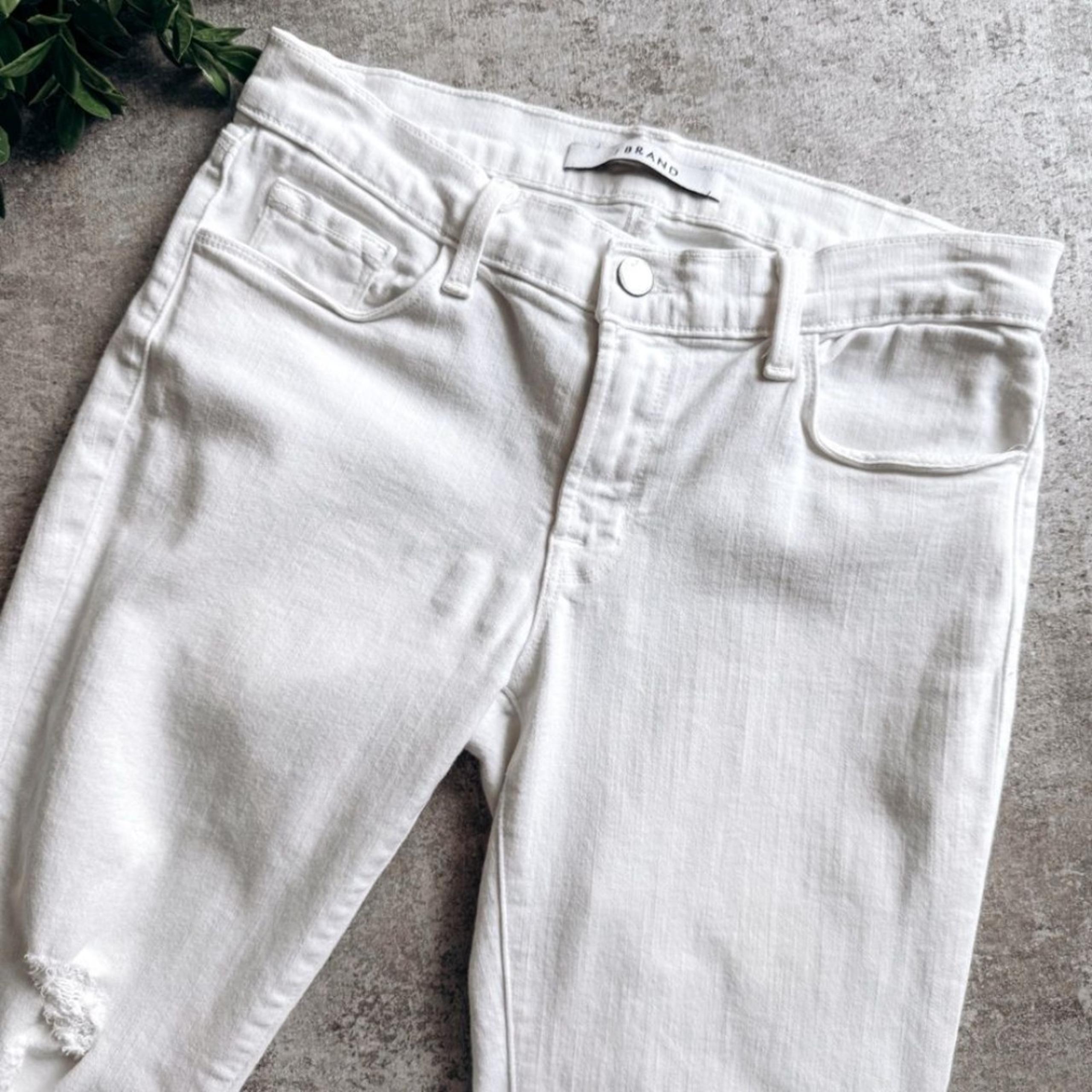 J Brand Skinny Distressed Cropped White Denim Size 27
