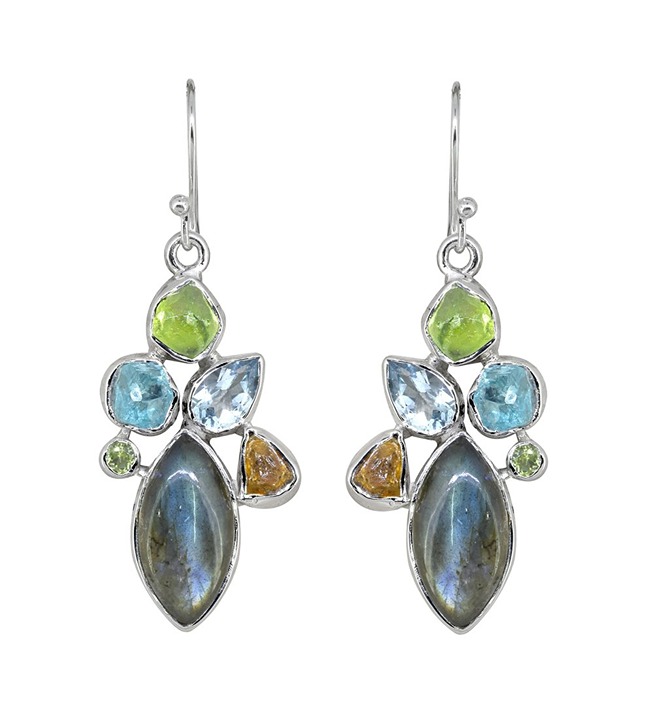 Labradorite Multi Gemstone Dangle Earrings-3036