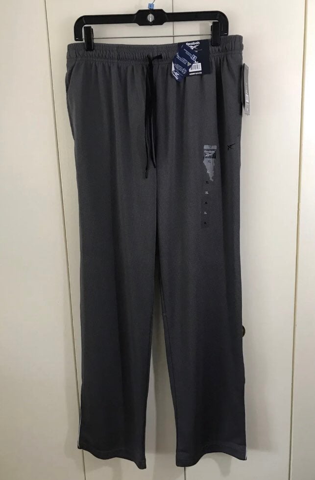 Reebok Mens Workout Ready Sweatpants Track Pants Grey Polyester Size XL