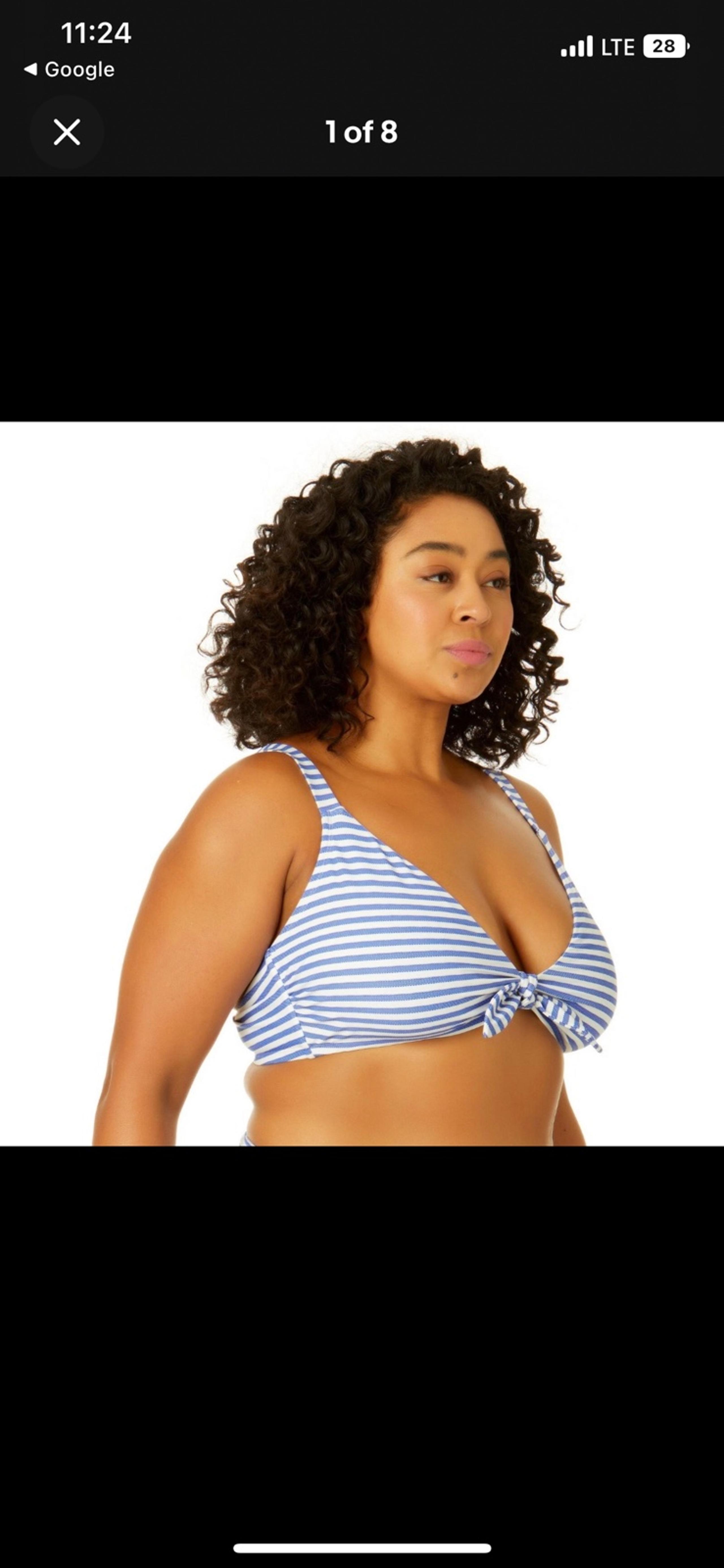 Time and Tru Womens Large Blue White Textured Stripe Bikini Top