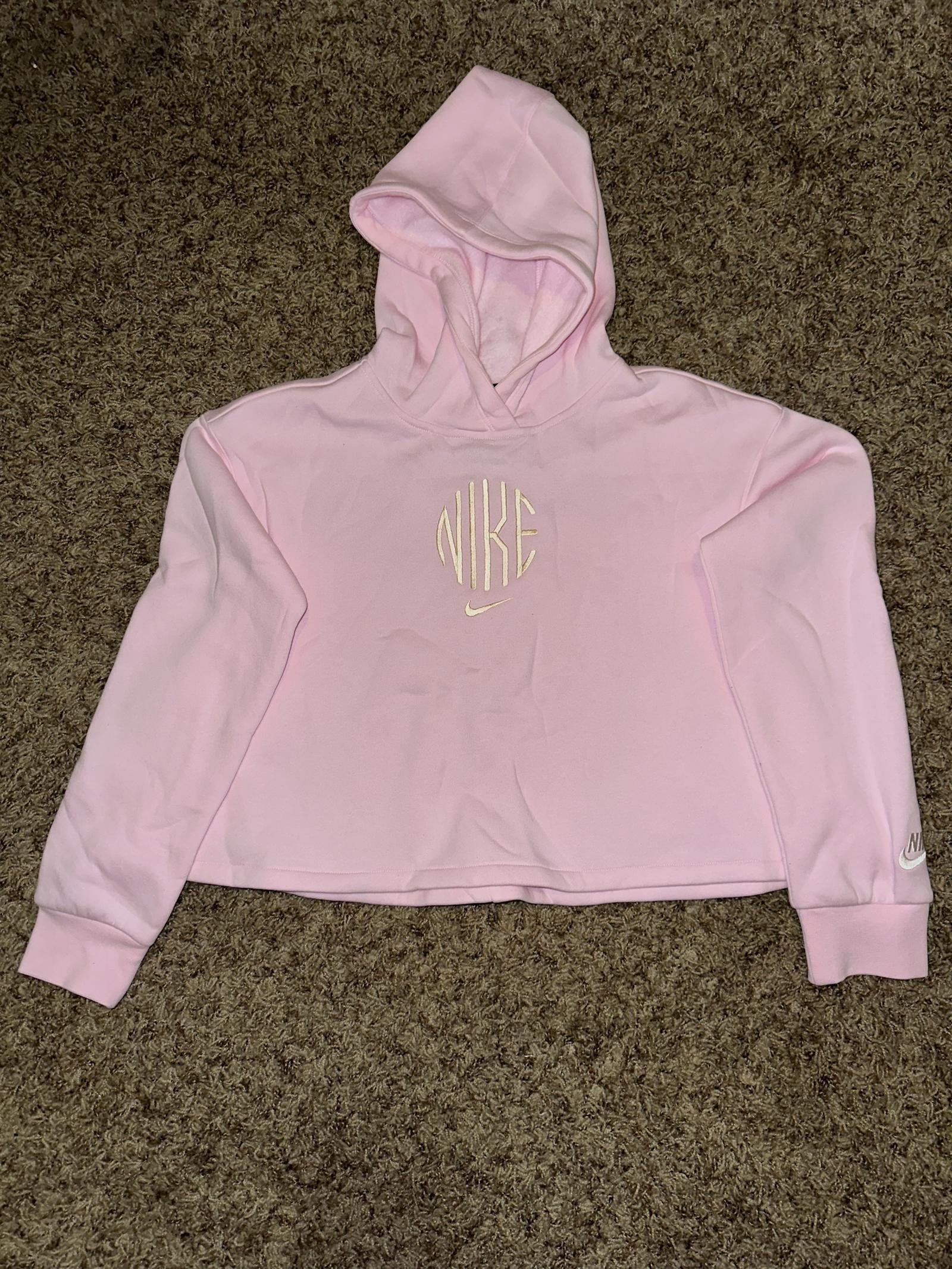 Nike Sports Athletic Girls Club Fleece Boxy Pink Hoodie Sample