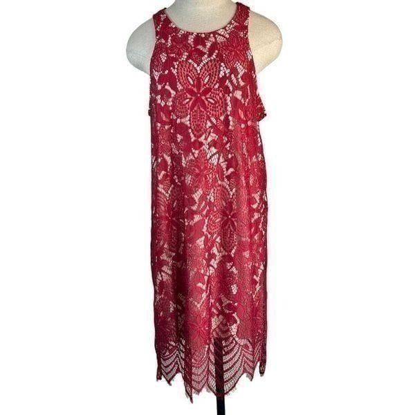 Express Red Floral Lace Overlay Cocktail Dress Womens Large Sleeveless Glam