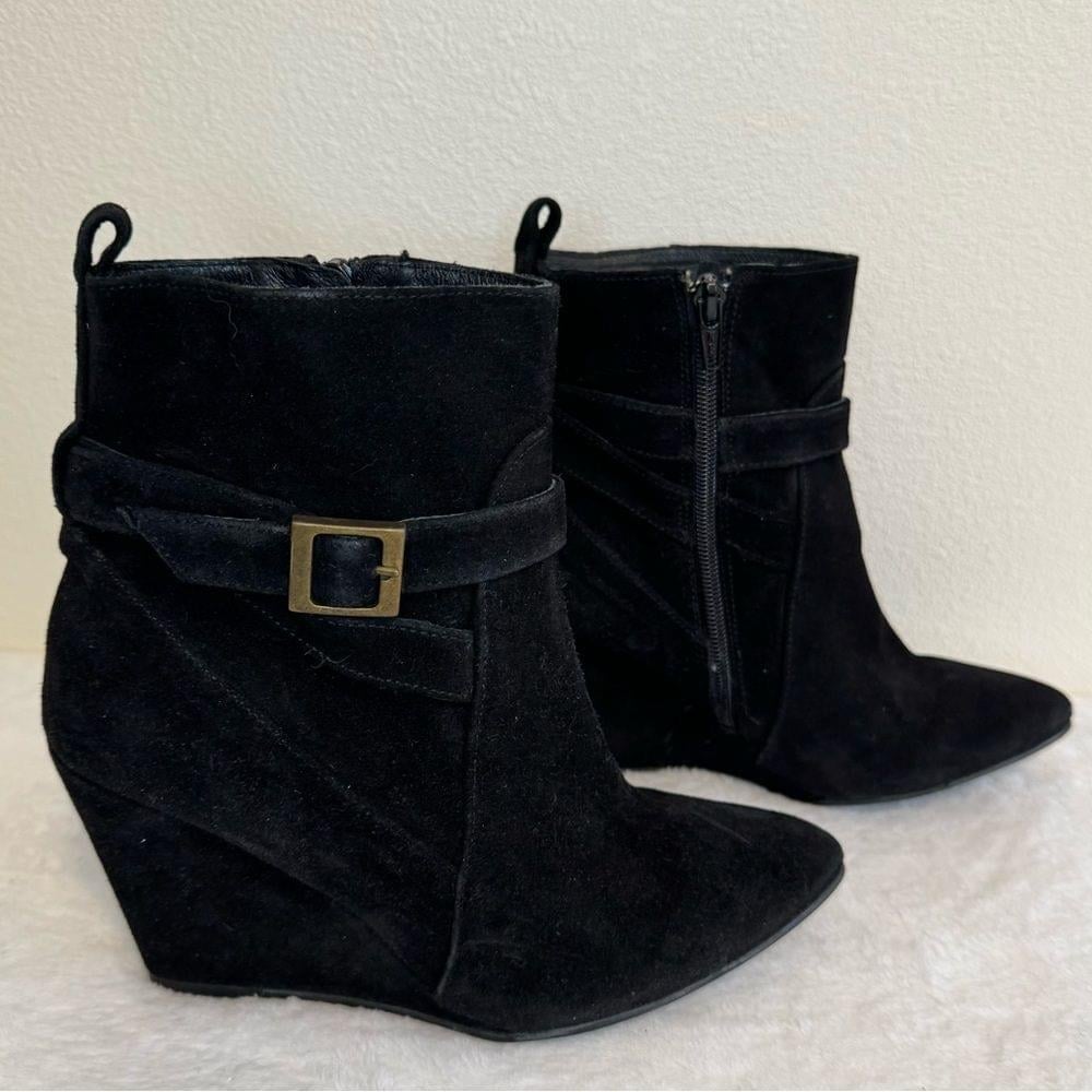 New! Charles David Black Suede Wedge Booties Size 6.5 Retail 149