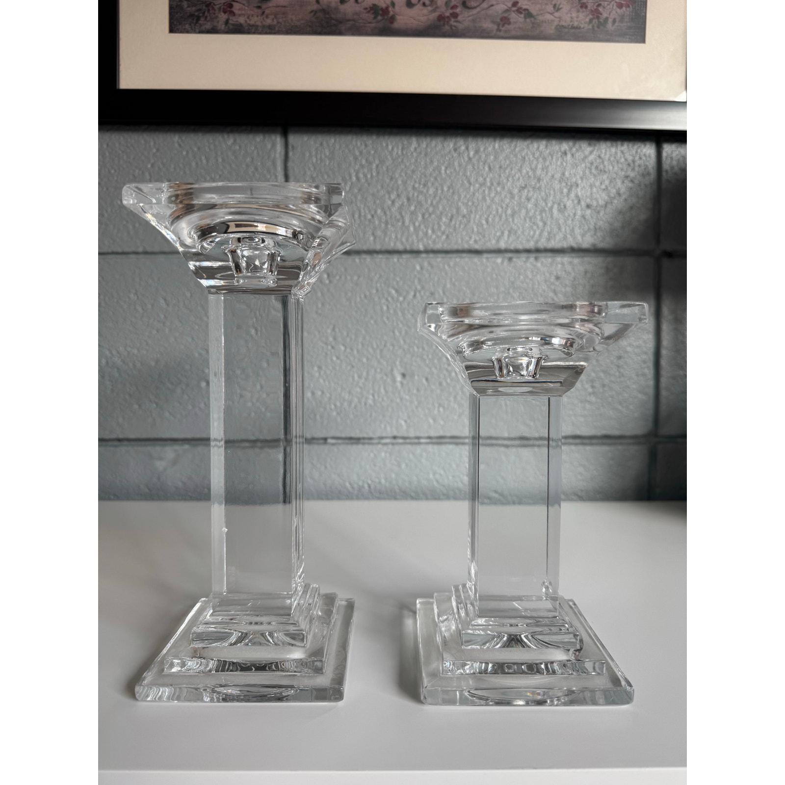Elegant Waterford Lead Crystal Pillar Candlestick Set Rectangle Quiet Luxury