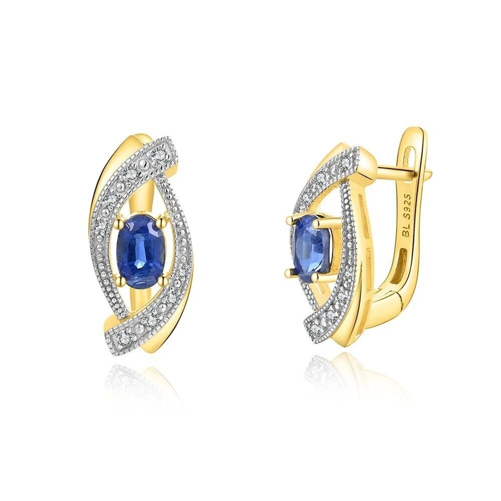 Kyanite Clip Earrings Gold Plated Sterling Silver, Kyanite Gemstone Earrings