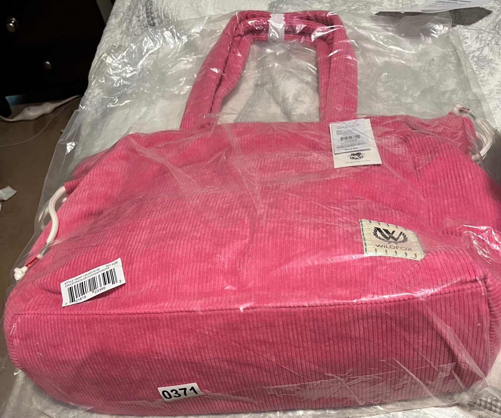 Wildfox Pink Corduroy Large Zipper Tote