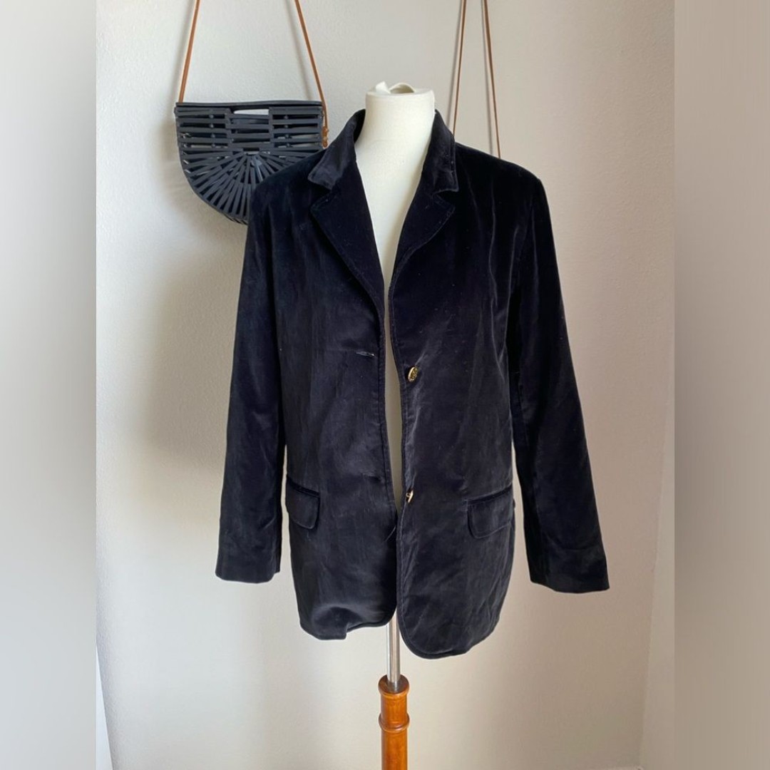 Vintage Claiborne Liz Sport Velvet Gold Button Jacket, Size Petite Medium