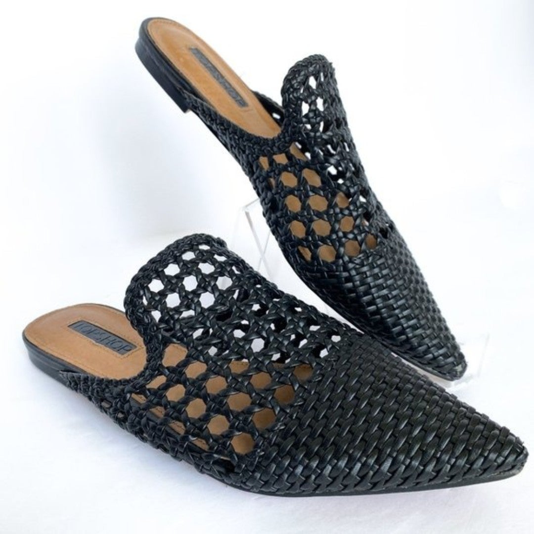 TOPSHOP Black Knot Woven Pointed Toe Mules Size 36 (US 5.5)
