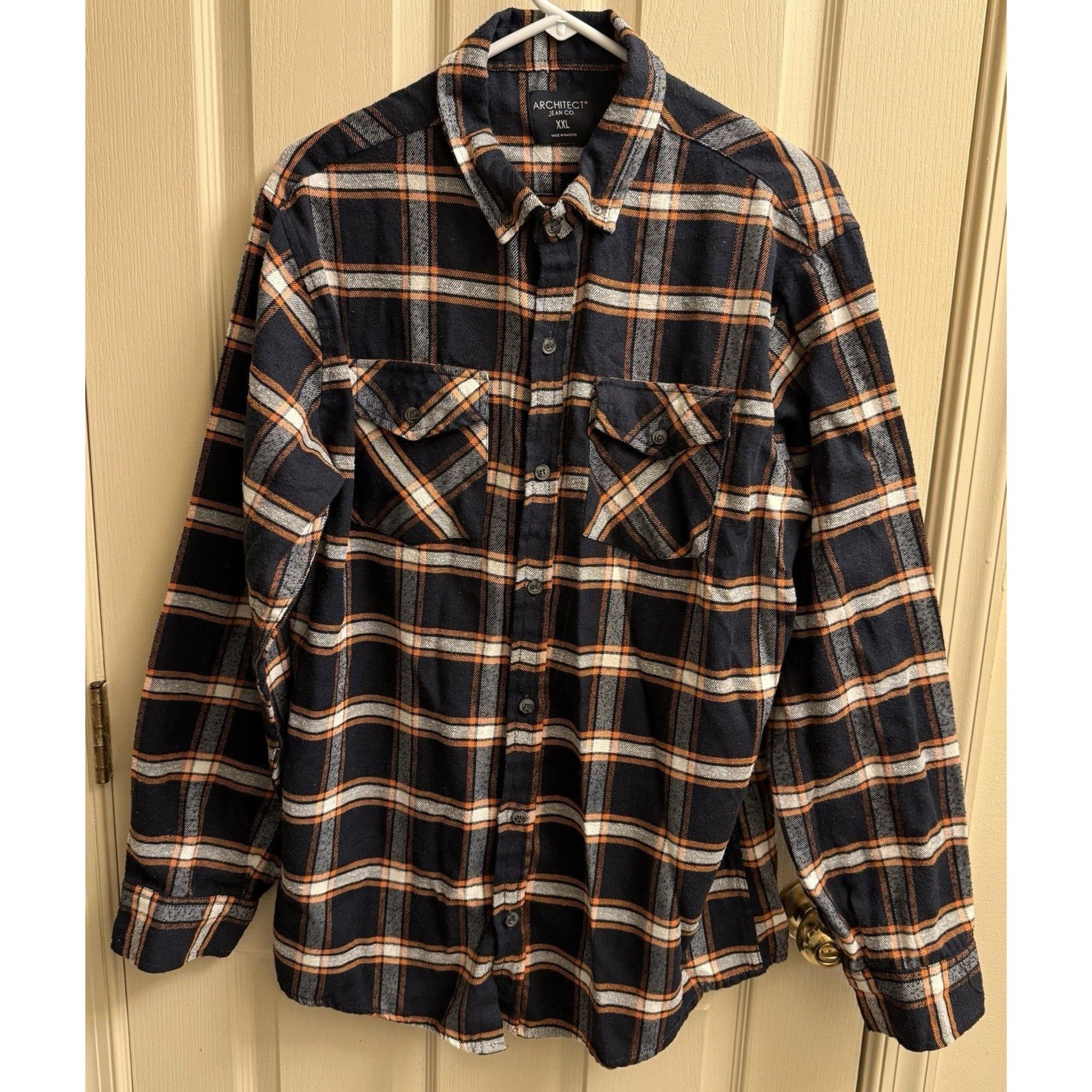 Architect Jean Co Mens Top sz XXL Blue Plaid Flannel Button Up Cotton Blend