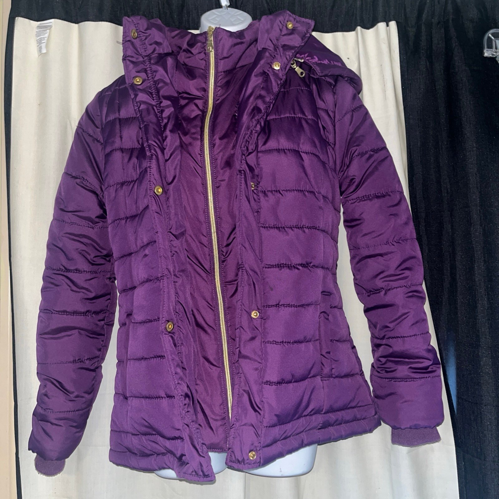 Rampage Purple Cheetah Inside Hooded Quilted Puffer Coat Size Large