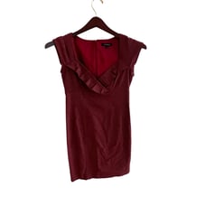 Nanette Lepore Red Ruffle Neck Tweed Dress - Size 6 - Made in USA