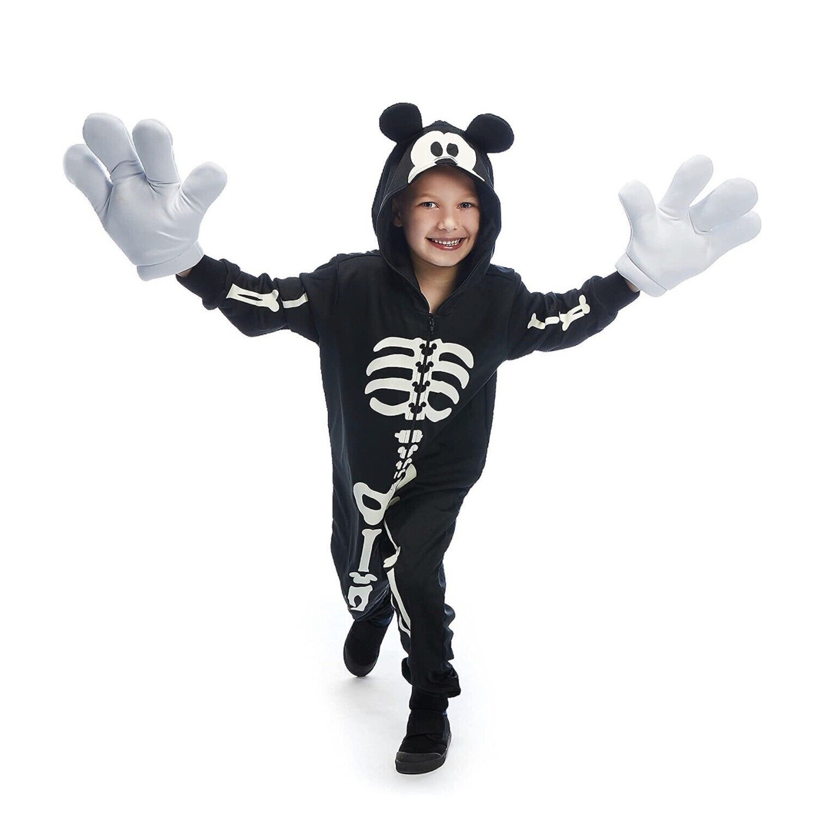 Disney Store Mickey Mouse Costume Kids Sz 4 Glow-in-the-Dark Skeleton Cute!!!