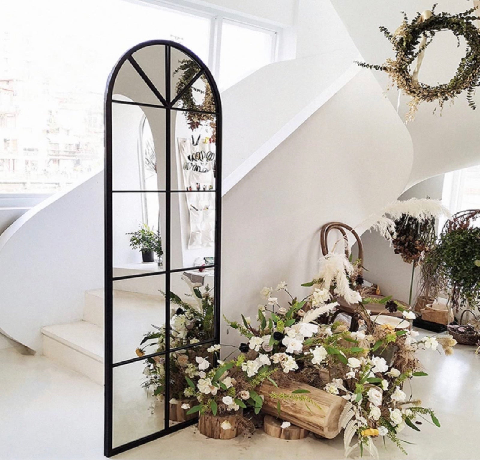 65''x22'' Arched Full Length Mirror window shops windowpane black wall Mirror Body