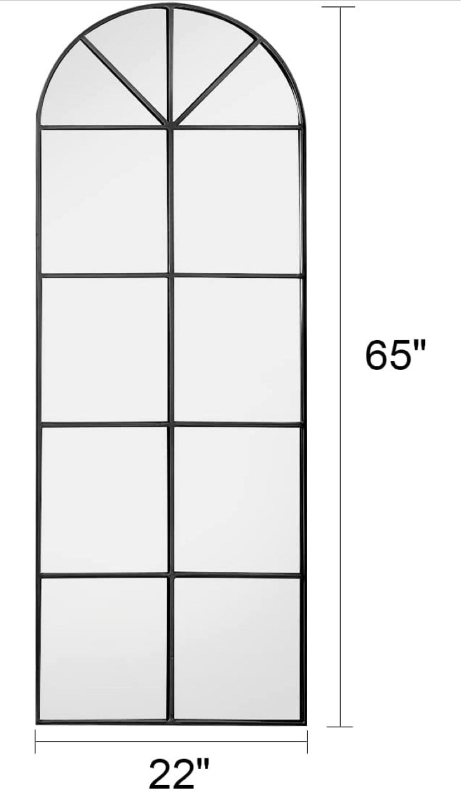 65''x22'' Arched Full Length Mirror window shops windowpane black wall Mirror Body