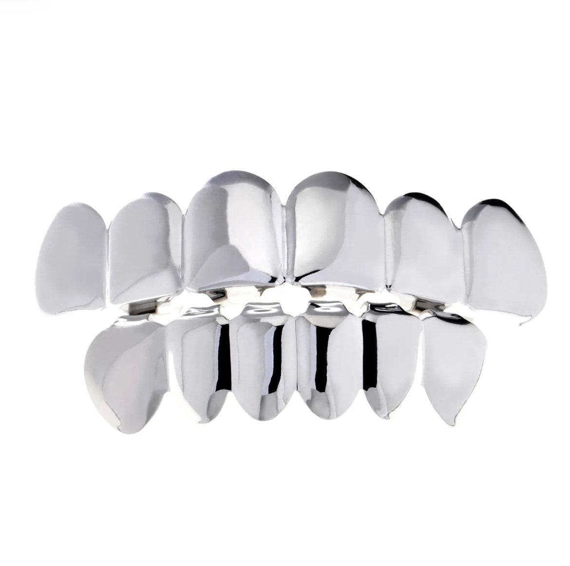 Men's Hip Hop GRILLZ Silver Plated Top & Bottom Plain SET Cap Teeth LS 001 S CH