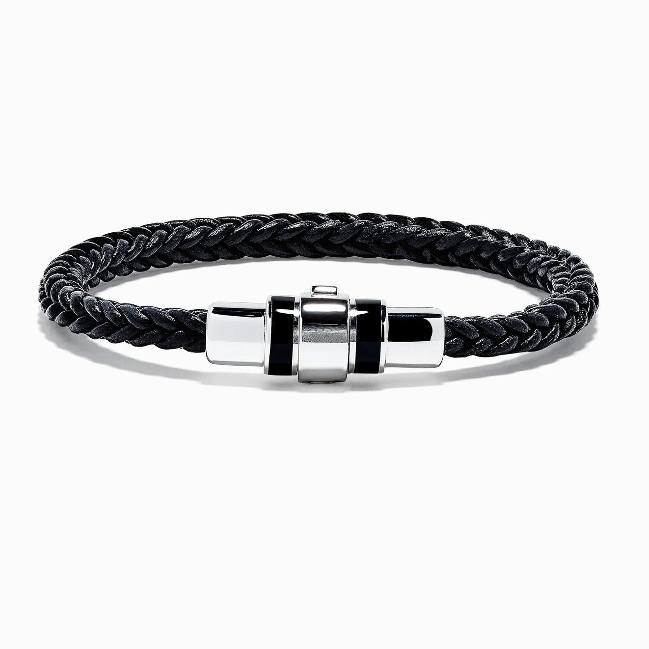 EFFY Men's Sterling Silver Black Agate Leather Bracelet