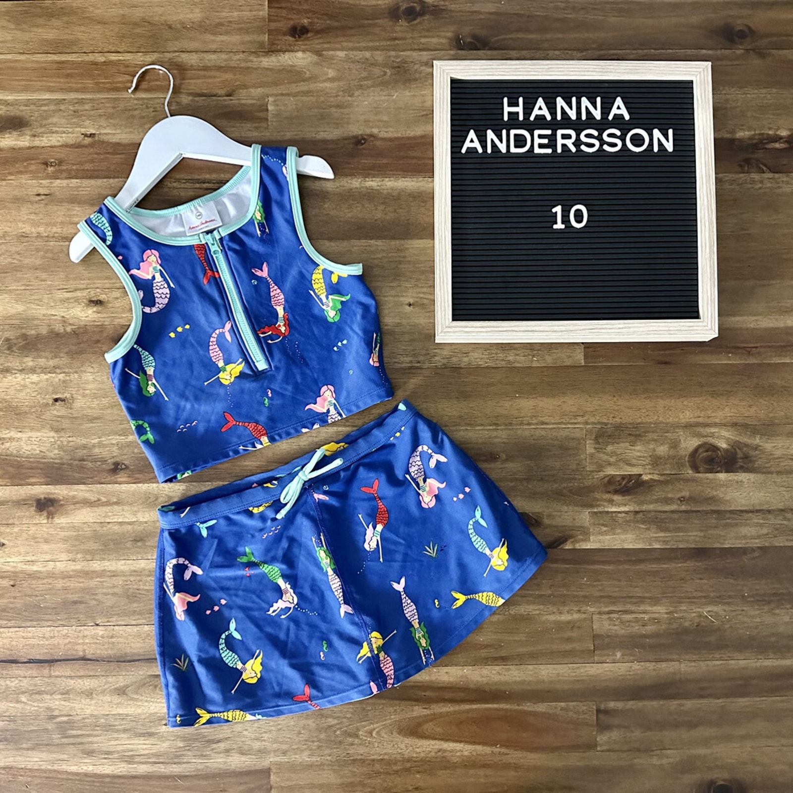 Hanna Andersson Deep Blue Sea Mermaid Tankini Sleeveless Top Skort Set 140/10