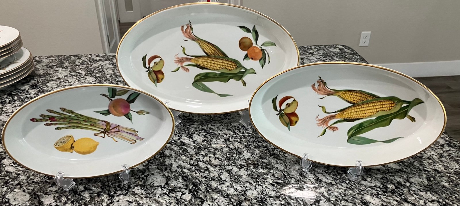 3 Royal Worcester Evesham Fine Porcelain, England, Oval Casserole Dishes