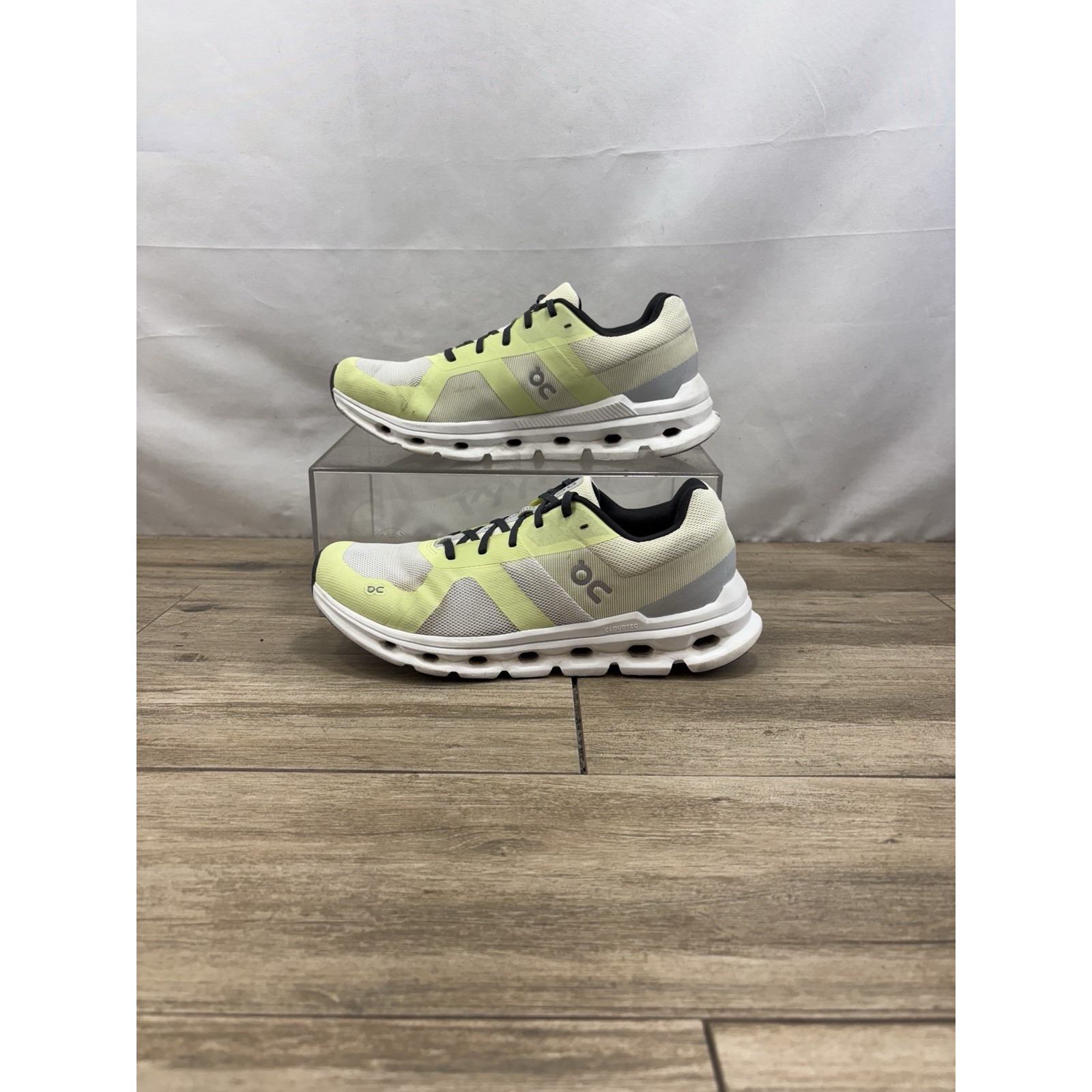 On Cloudrunner Womens 10 Running Sneaker Shoes White Neon Seedling Workout EUC