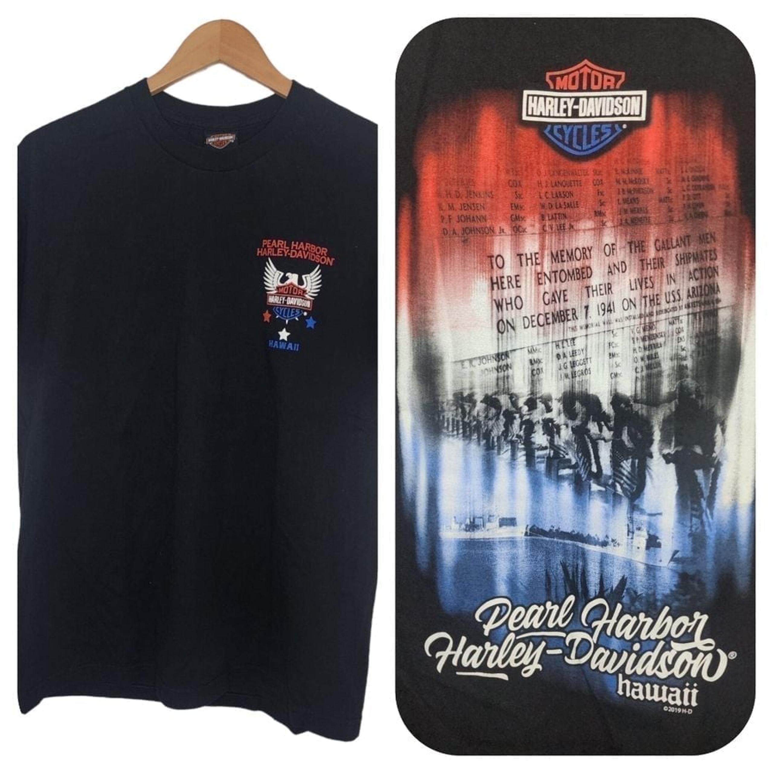 Mens Large Black Hawaii Pearl Harbor USA Military T Shirt - Harley-Davidson