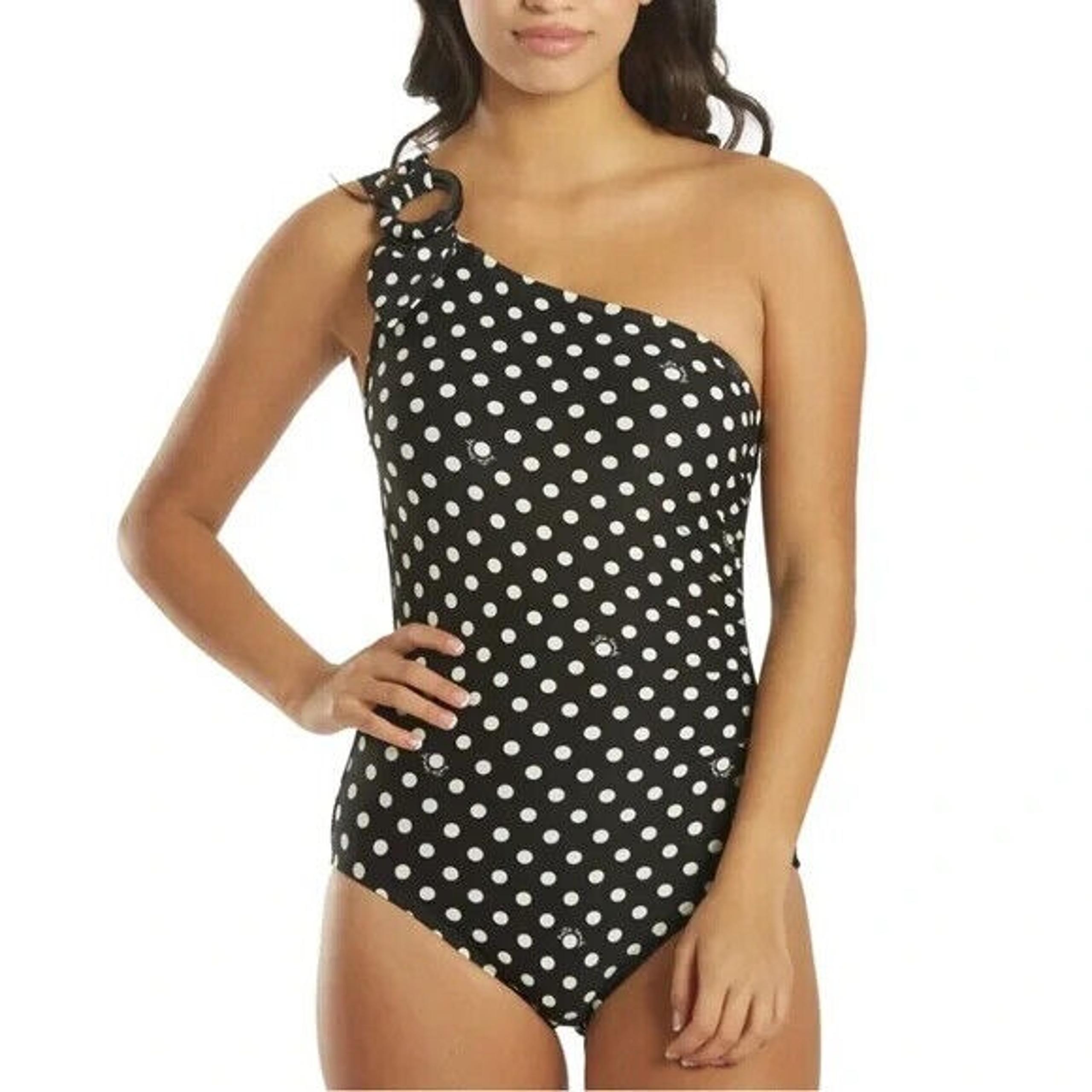 Kate Spade New York Lia Logo Dot Buckle One Shoulder One-Piece swimsuit S NWT