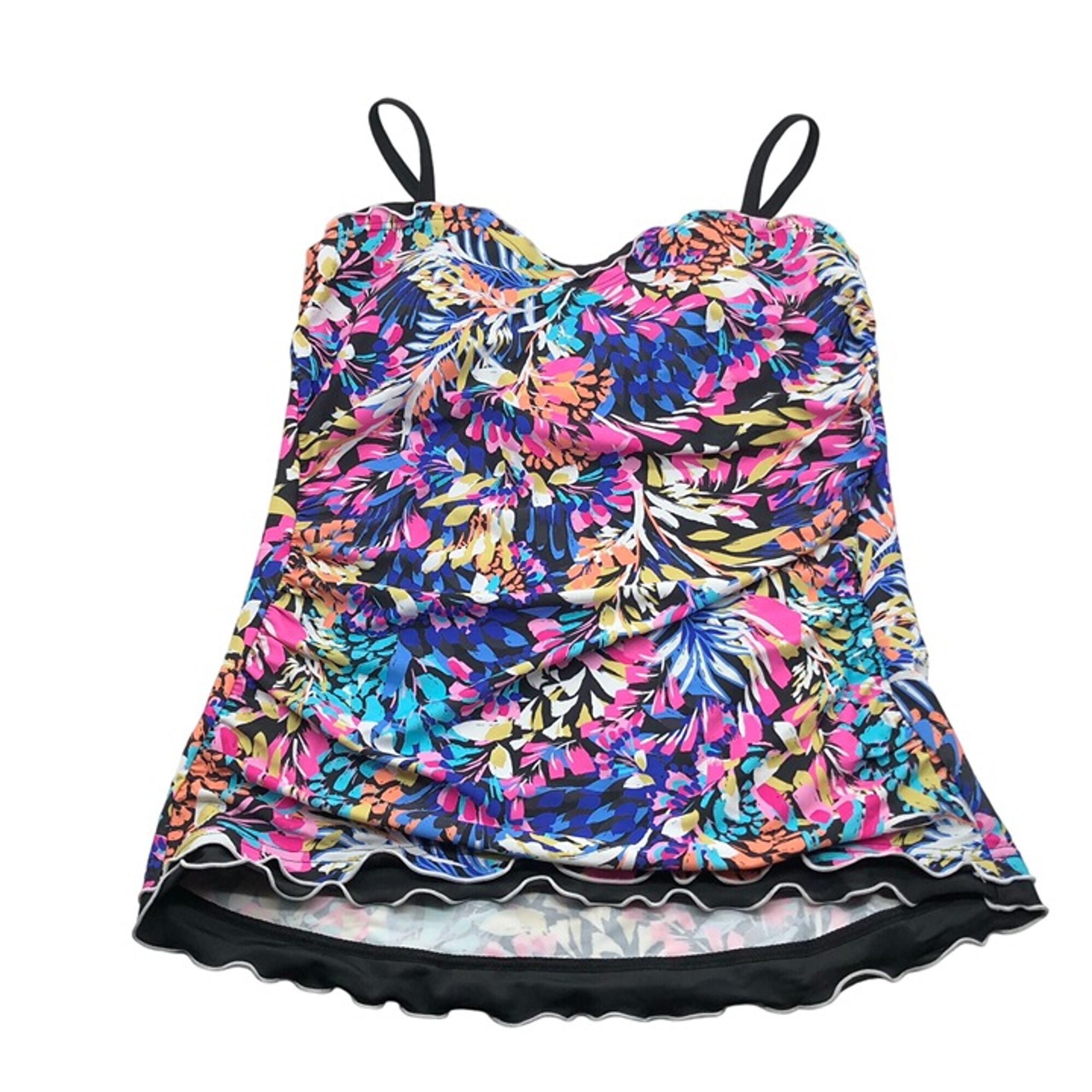 Island Escape Tankini Top Full Bust Support Underwire Lettuce-Edge Floral 6