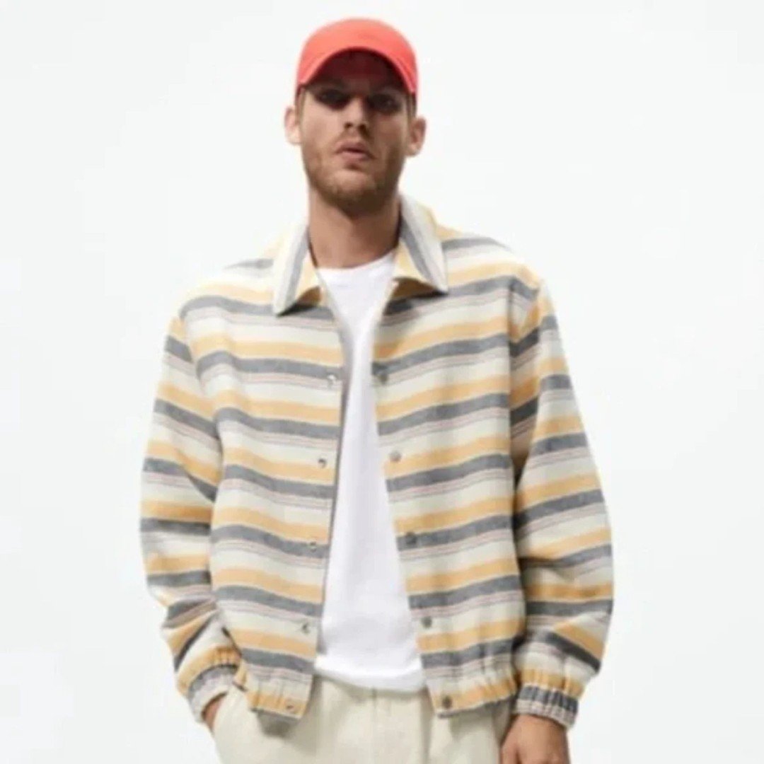 ZARA Striped Textured Beige Yellow Multicolored Bomber Jacket Size S