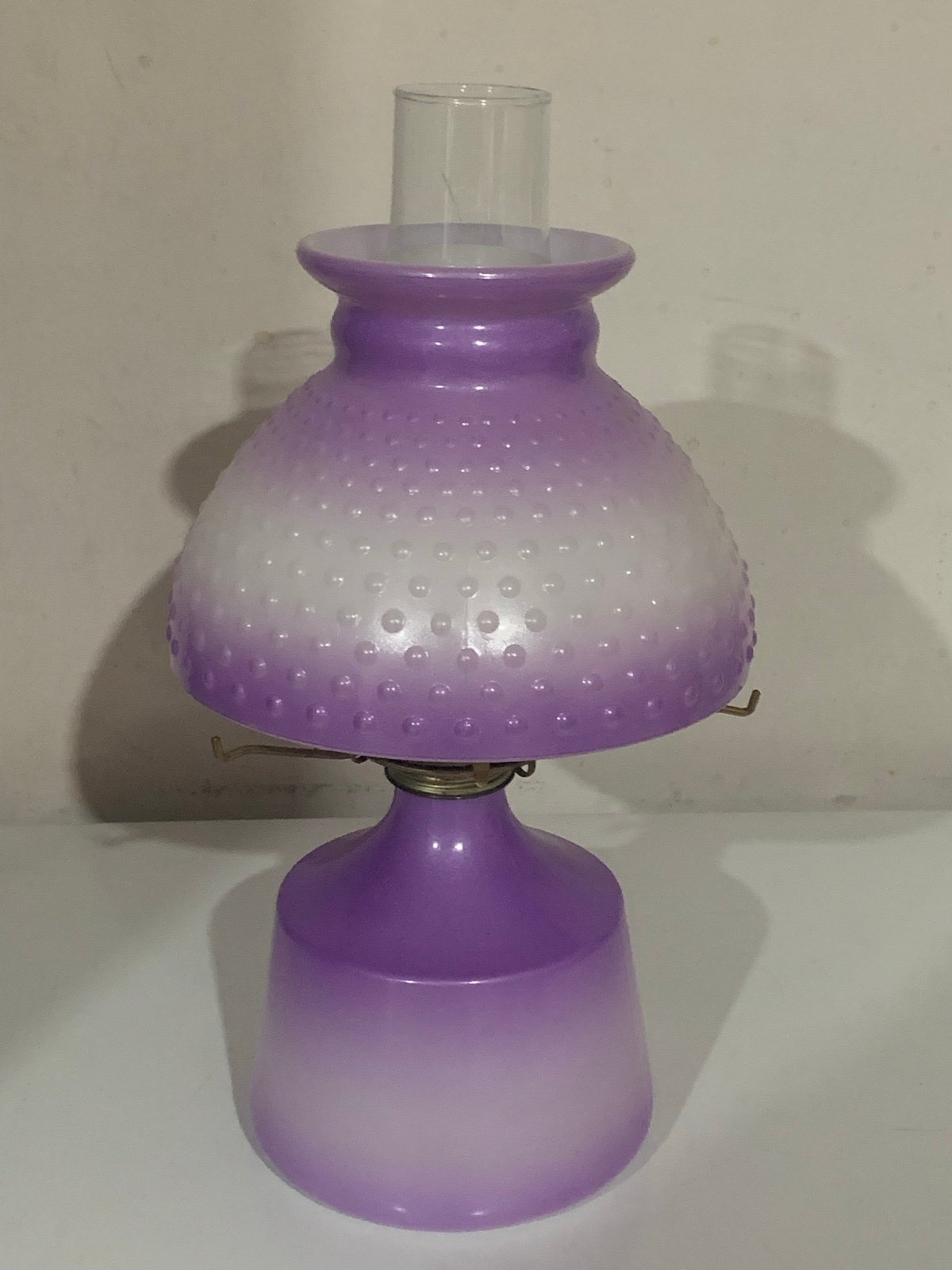 Jeanette Glass Purple Ombre Hobnail Hurricane Oil Lamp Vintage 1940s