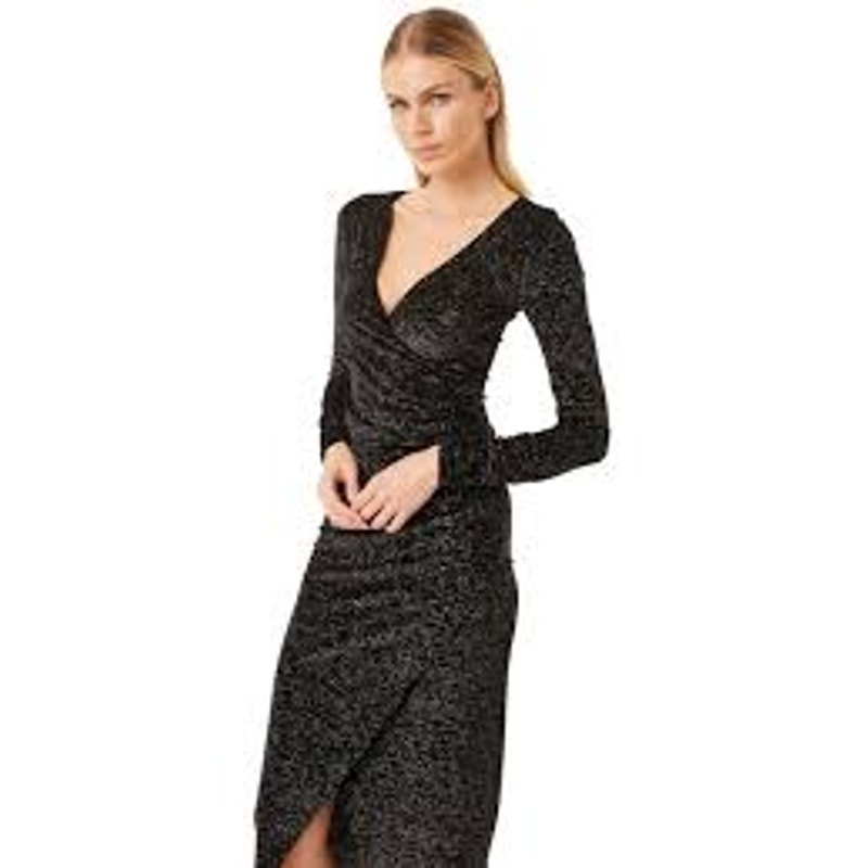 Misa Setarah Astral Dusted Metallic Faux Wrap Midi Dress S Small NWT