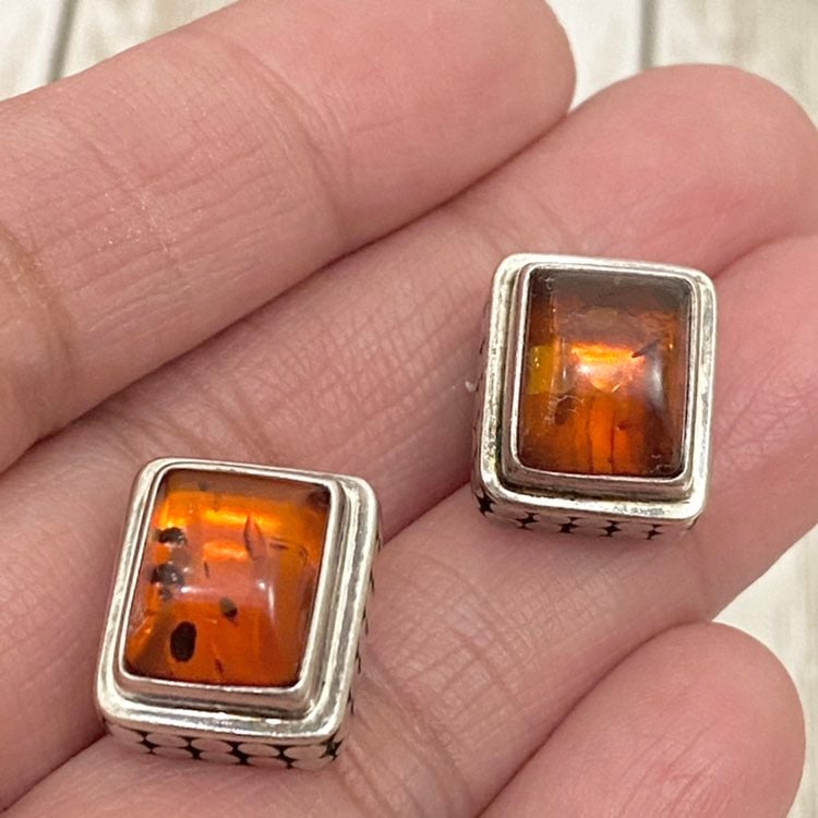 Lori Bonn Signed 925 Amber Earrings