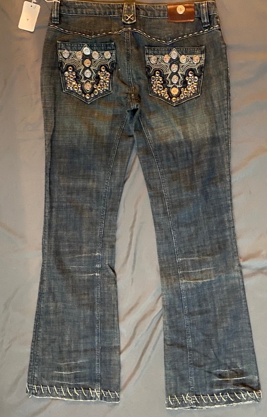 Antik Denim Womens Size 31 Blue Jeans Coins Swarovski Studs Rare New Retail 240