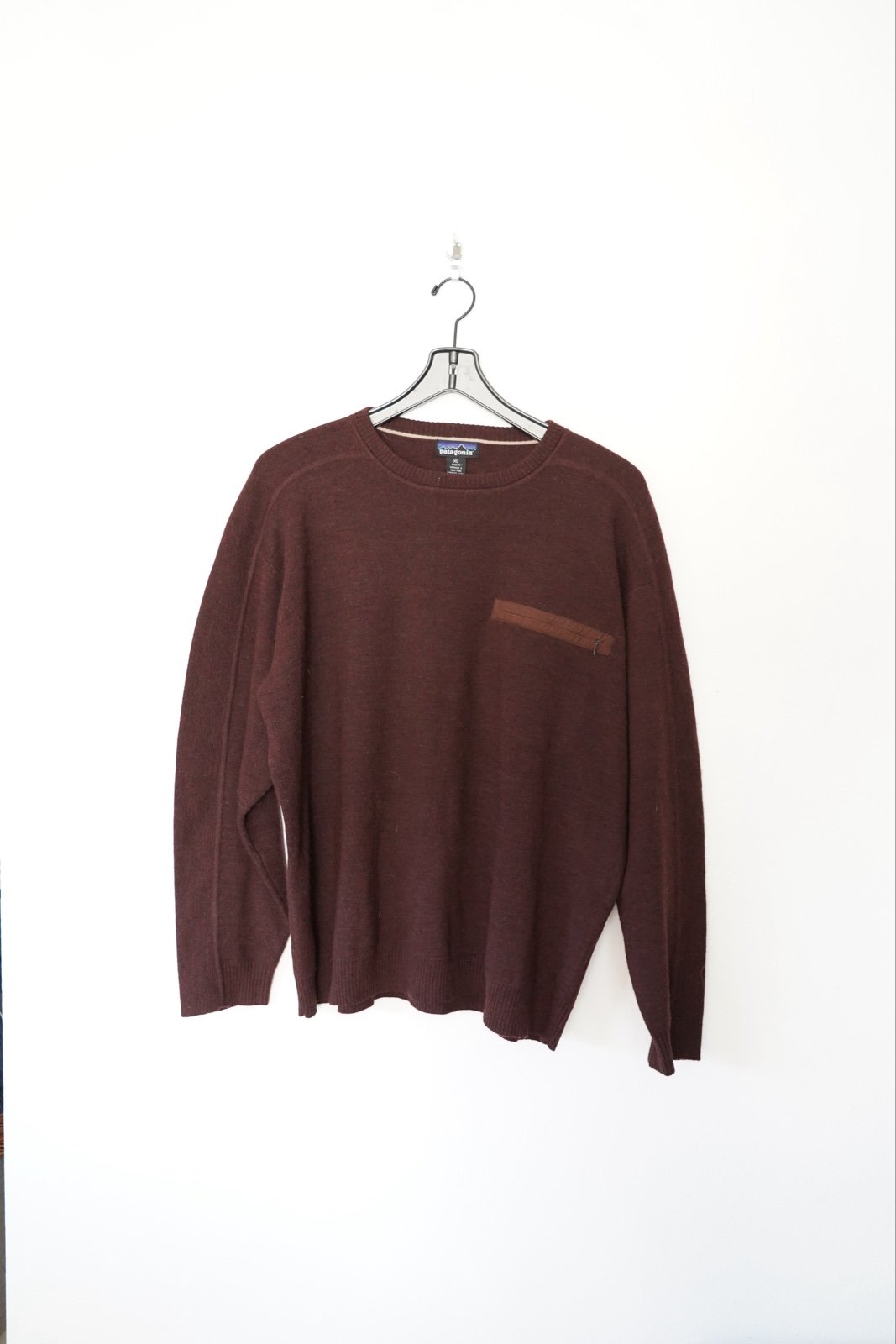Patagonia Mens Sweater XL Maroon 100% Wool Knit LS Crew Neck Pullover