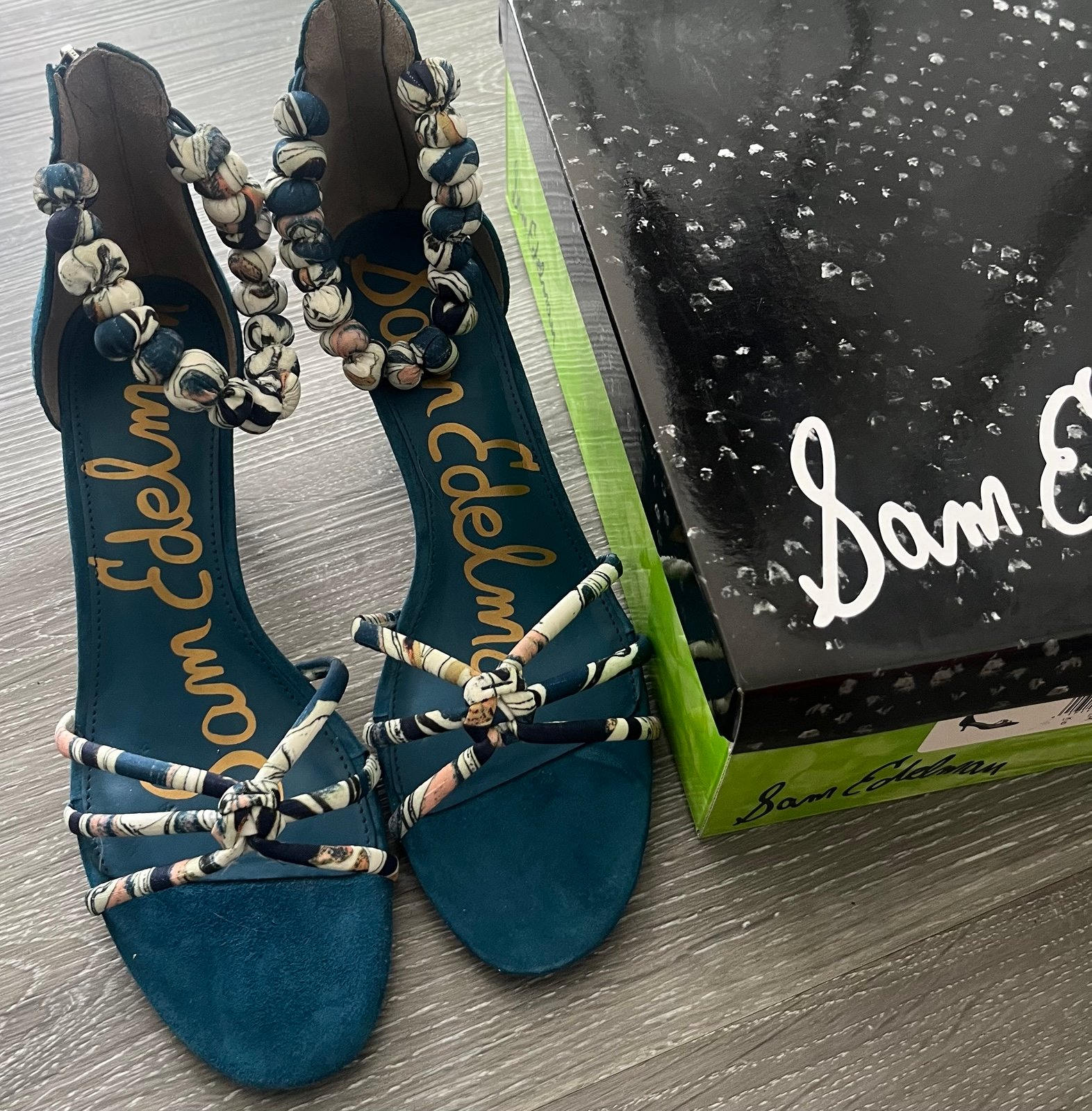 NEW WOMEN SAM EDELMAN JAYDE SANDAL INDIGO INK KITTEN HEEL ANKLE STRAP SZ 8M