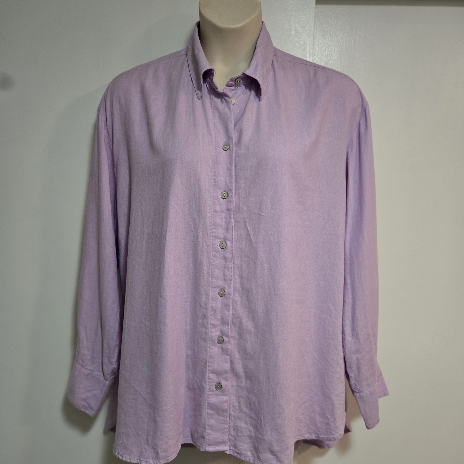 Lane Bryant Plus Size 14/16 Lavender Orchid Relaxed Linen Button-Down Shirt NWT