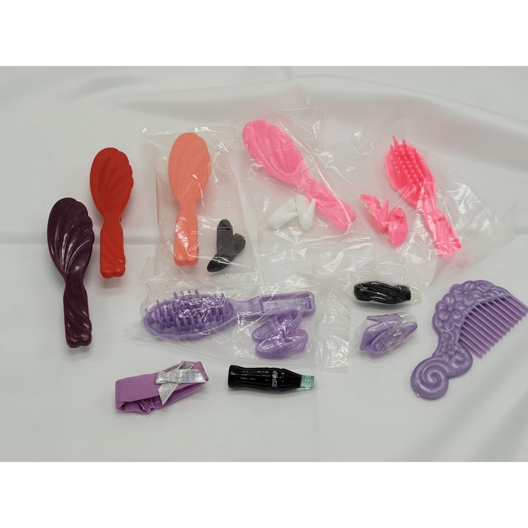 Vintage Barbie Doll Accessories - Shoes, Brushes, Headband, Coke Bottle