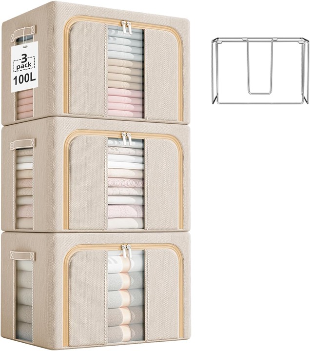 VAN CADENE 100L Large Clothes Storage Bins Closet Storage Bins, Stackable MC