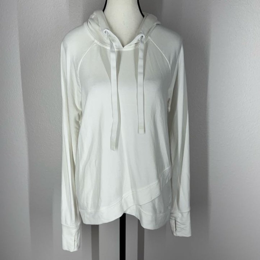 Athleta Women's Small White Pullover Pinnacle Criss Cross Hoodie Sweatshirt